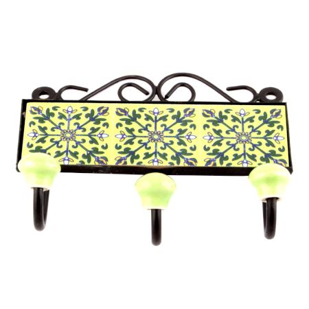 Pea Green And Forest Green Leaf Floral Tiles Hooks 